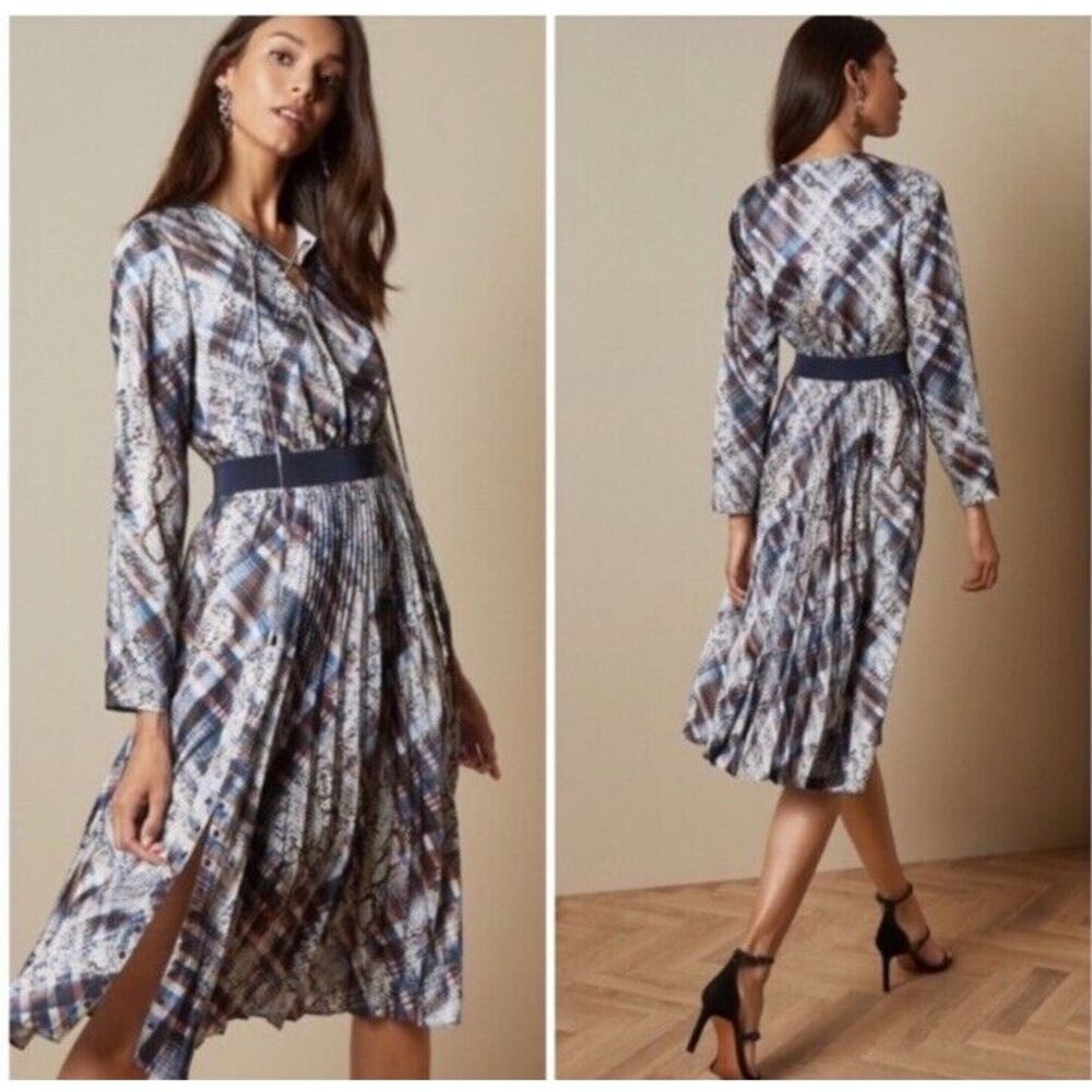 Ted Baker Blue and White Plaid Midi Dress